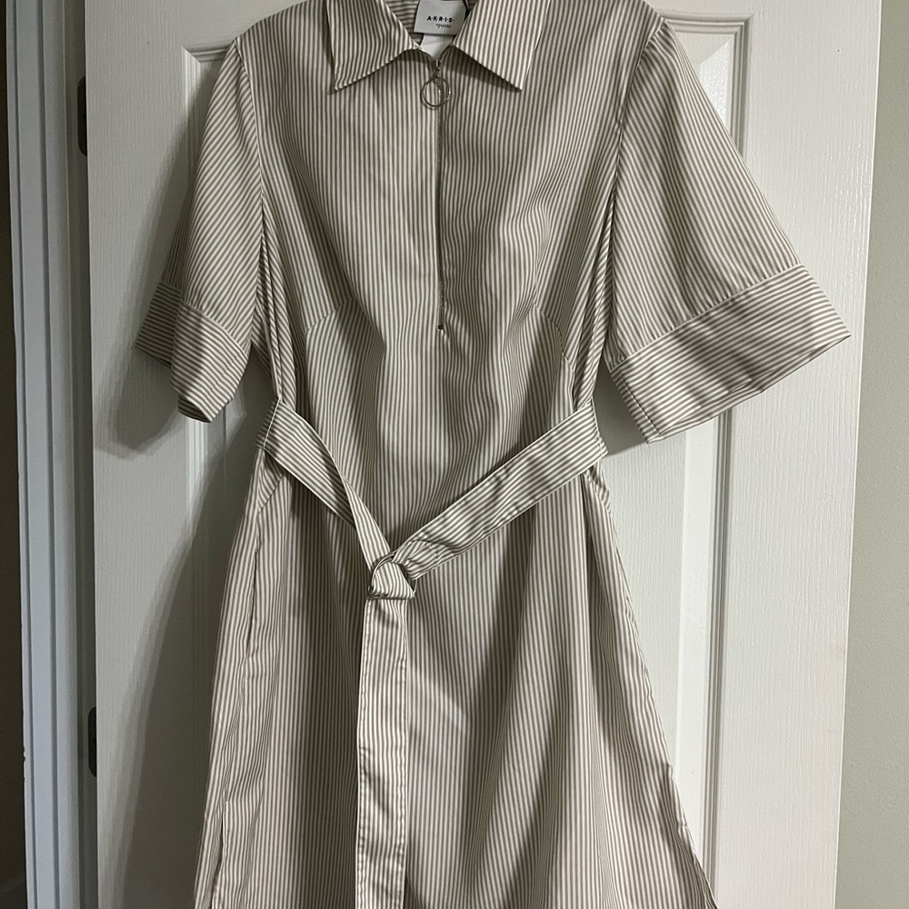 Akris Taupe Striped Long Sleeve Dress
